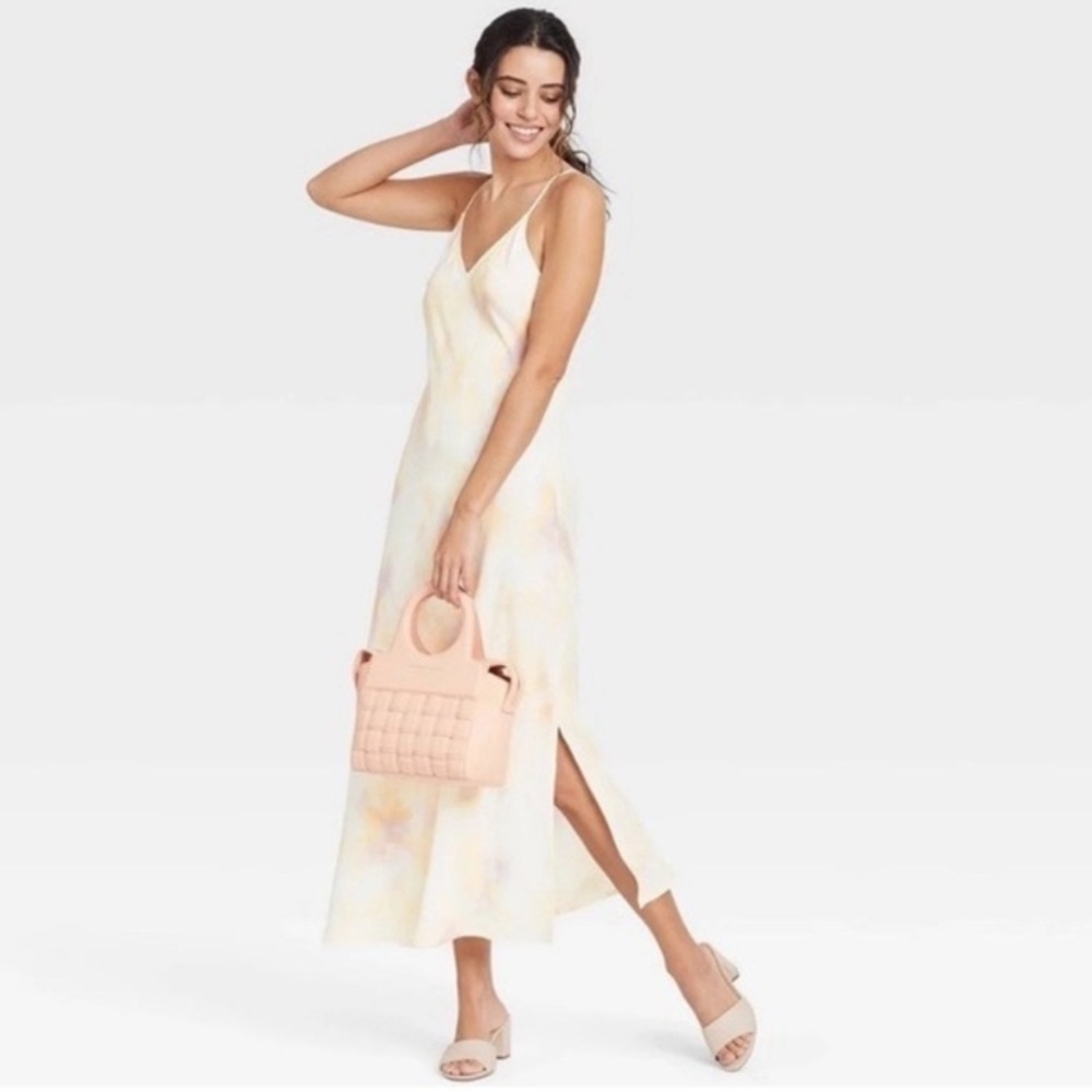 A new day ivory watercolor midi slip dress small
